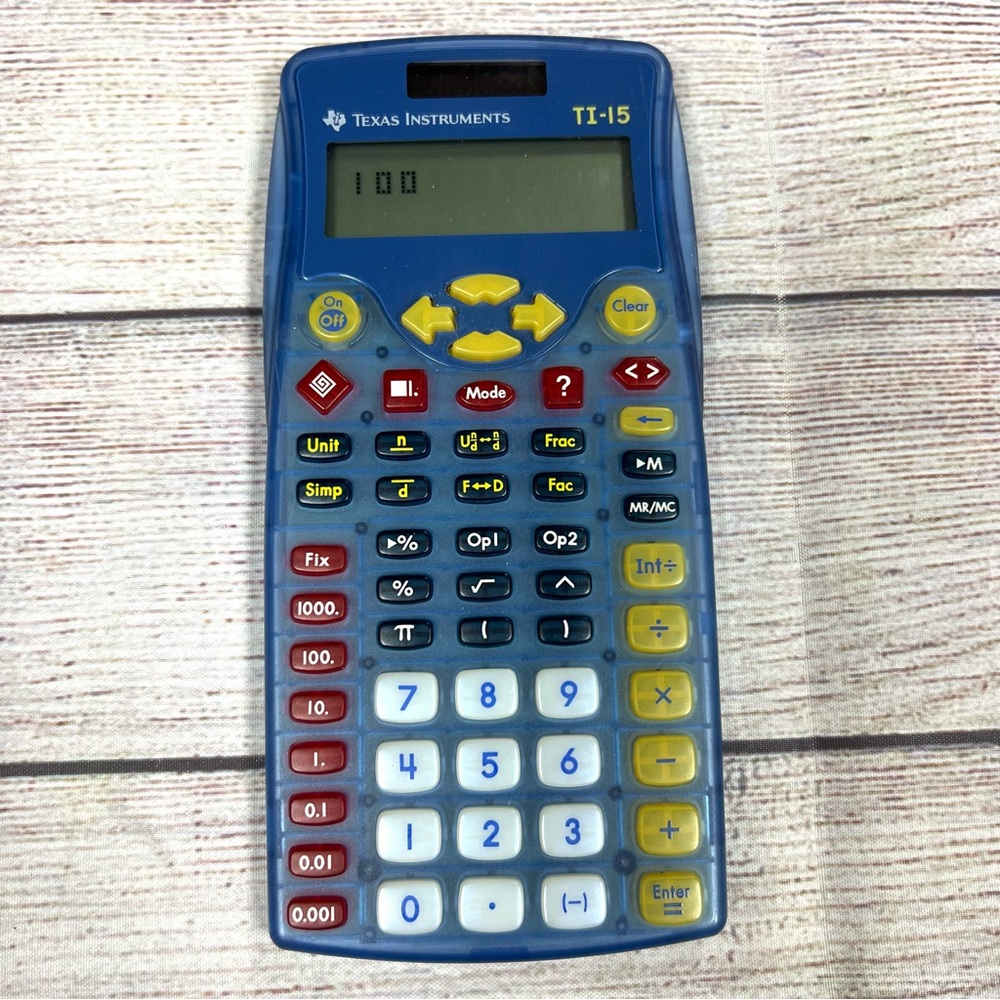 Texas Instruments Clear Blue TI-15 Fraction Rounding Problem Solving Calculator - Picture 3 of 6